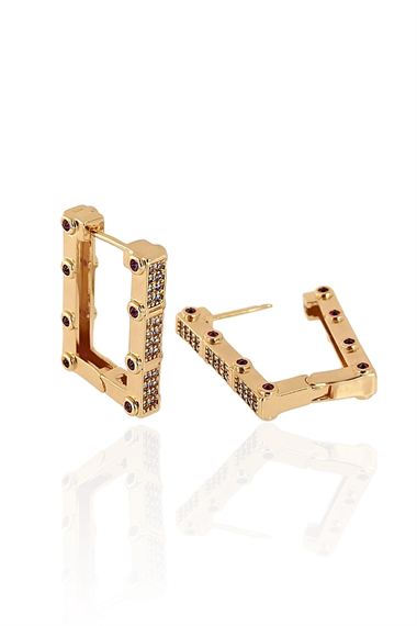 Premium Serenay Küpesi  Leyla Küpesi Kırmızı taşlı Küpe