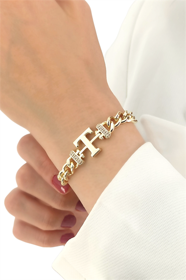 Premium T Harf Bileklik Zirkon Taş