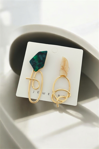 Premium Taşlı Geometrik Küpe