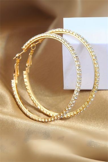 Premium Taşlı Halka Küpe Tamtur Halka Küpe 40 mm