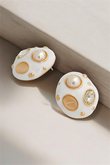 Premium Taşlı İnci Detay Plaka Küpe