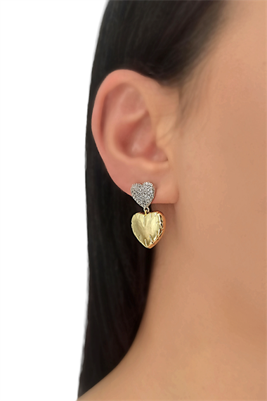 Premium Taşlı Kalp Balon Küpe