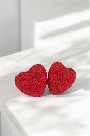 Premium Kalp Küpe Full Taşlı Bombeli Kalp Küpe