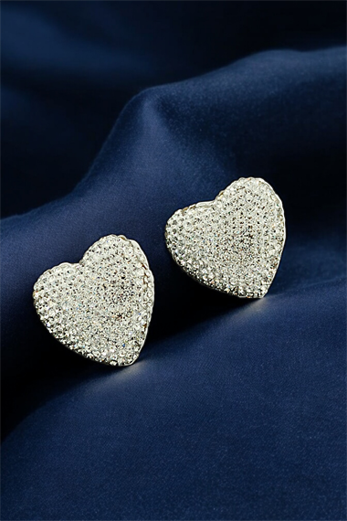 Premium Kalp Küpe Full Taşlı Bombeli Kalp Küpe