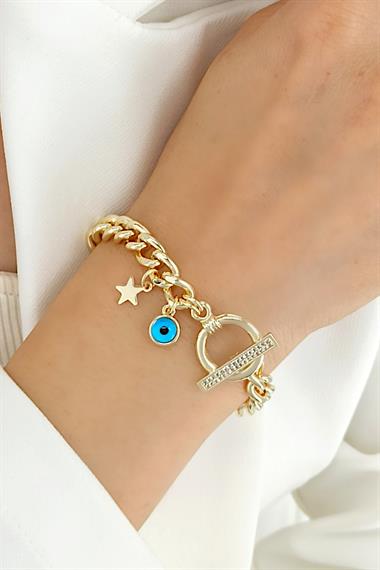 Premium Taşlı Nazar Boncuk Önden Kilit Bileklik