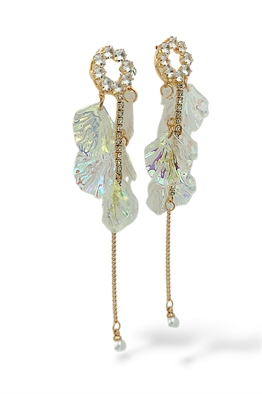 Premium Taşlı Sallantılı İnci Detay Yaprak Küpe