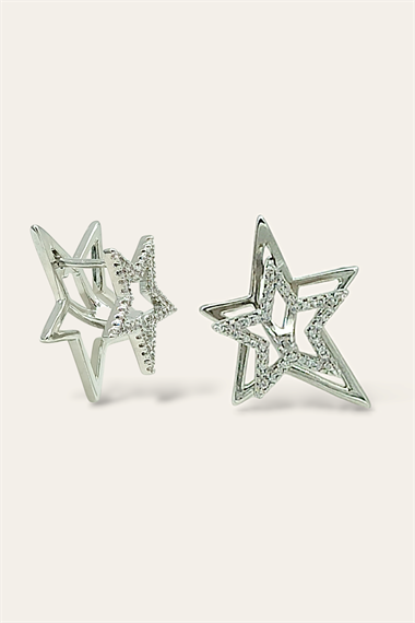 Premium Taşlı Ü ç Boyutlu Yıldız Küpe