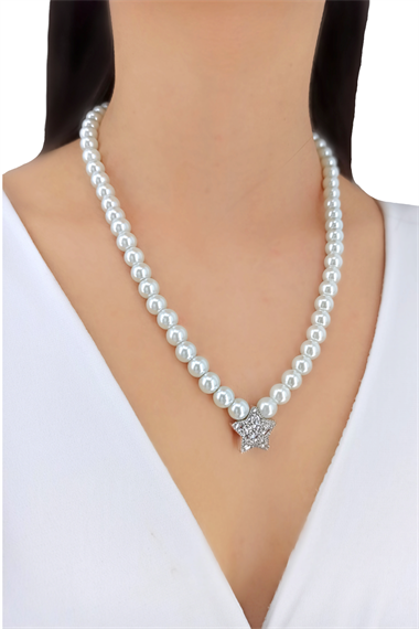 Premium Taşlı Yıldız İnci Kolye 