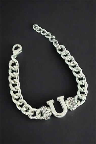 Premium U Harf Bileklik Zirkon Taş