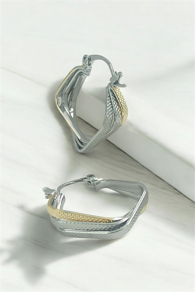 Premium Üç Sıra Lazer Kesim Kare Küpe 35647