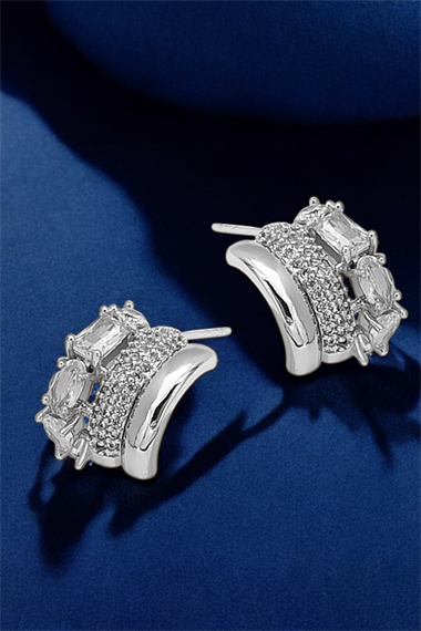 Premium Üç Sıra Zirkon Taşlı Halka Küpe