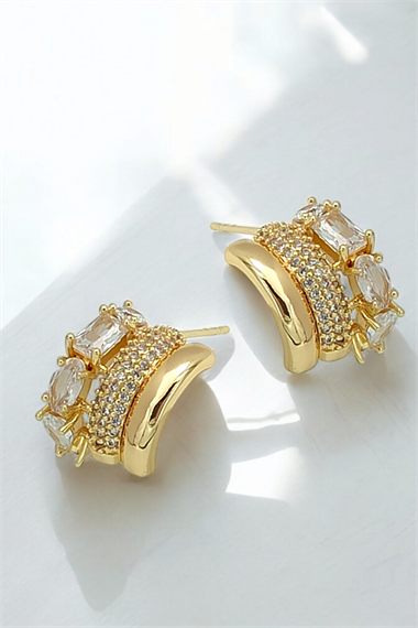 Premium Üç Sıra Zirkon Taşlı Halka Küpe