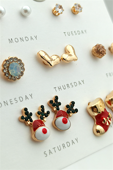 Premium Yılbaşı Küpe Set Yılbaşı Temalı Haftalık Küpe Seti