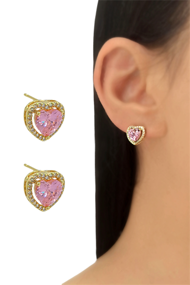 Premium Zirkon Taş Kalp Küpe