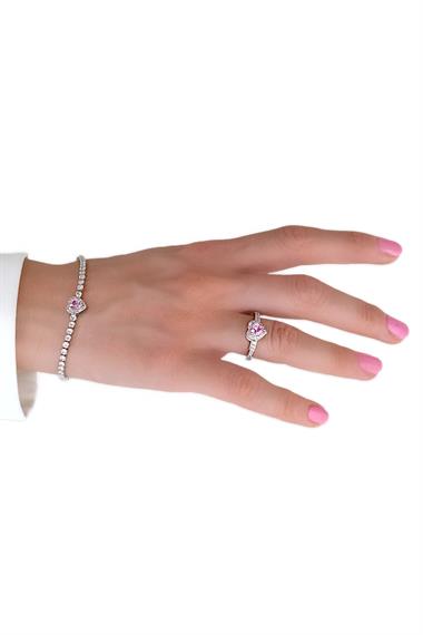 Premium Zirkon Taş Kalp Su Yolu Bileklik-Yüzük Set 