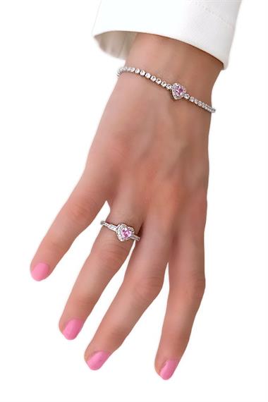 Premium Zirkon Taş Kalp Su Yolu Bileklik-Yüzük Set 