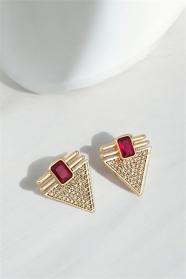 Premium Zümrüt Taş Detaylı Üçgen Küpe