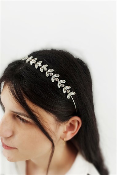 Sıra Tek Taş Yaprak Model Abiye Taç TrTaç2145 A35503