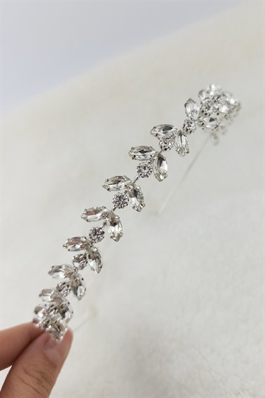 Sıra Tek Taş Yaprak Model Abiye Taç TrTaç2145 A35503