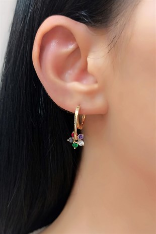 Taşlı Çiçek Halka Küpe TrKüpe3936 B33503