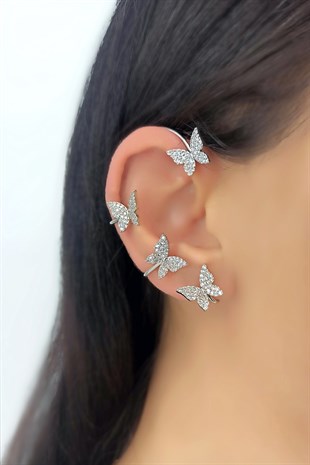 Tekli Zirkon Taşlı Kelebek Manşet EarCuf/Kıkırdak Küpe TrKüpe34371 YB38003