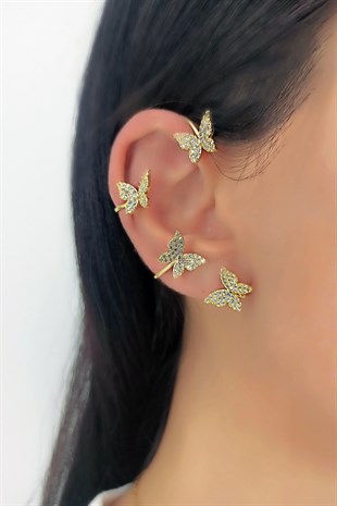 Tekli Zirkon Taşlı Kelebek Manşet EarCuf/Kıkırdak Küpe TrKüpe34371 YB38003
