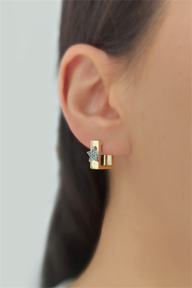 Yıldızlı Kare Halka Küpe TrKüpe34984