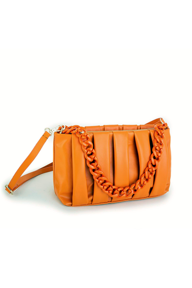 Zincirli Çanta Soft Büzgü Deri Bayan Çanta TRÇANTA1218 Turuncu