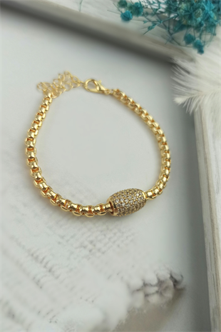 Zirkon Taşlı Tüp Zincir Bileklik TrBilek7783 B33503