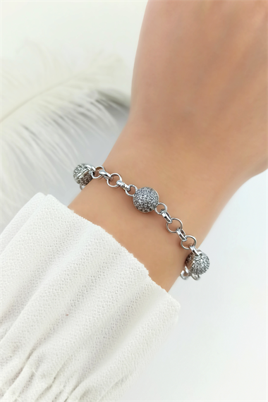 Zirkon Taşlı Üç Top Bileklik TrBilek7756 B34503