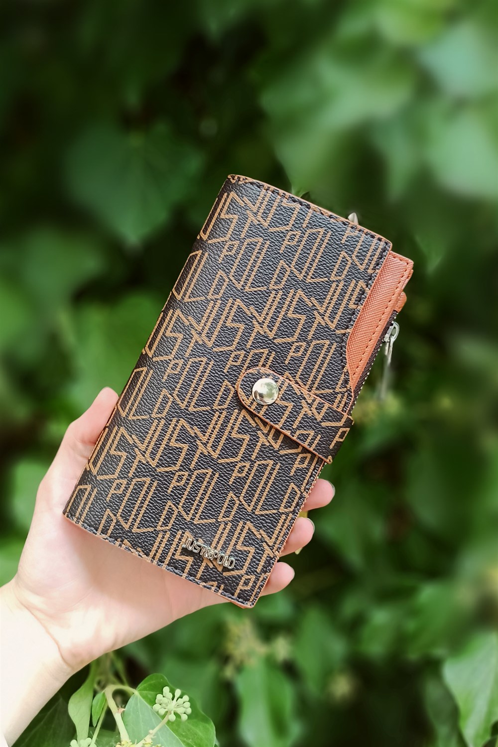 10+10 Baskılı İnce Çıtçıtlı Cüzdan Taba TrCüzdan10010