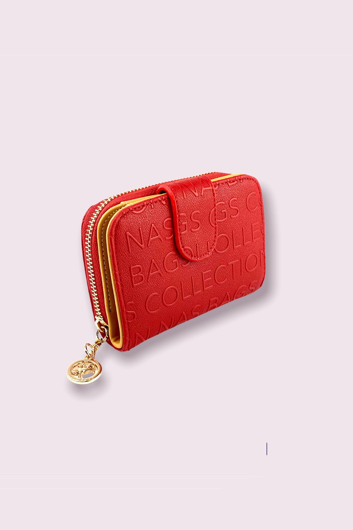 2+2 Kart Bölmeli Küçük Gofraj Baskılı Fermuarlı TRCÜZDAN001-1  Kırmızı Camel