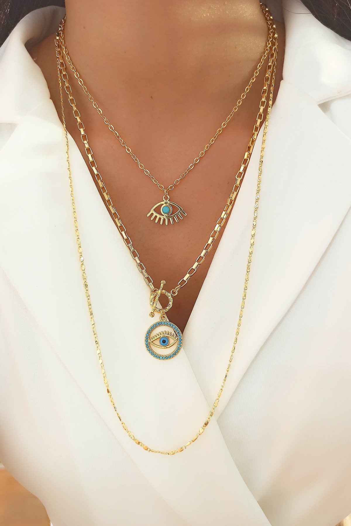 3 lü Göz Figür Kolye B450