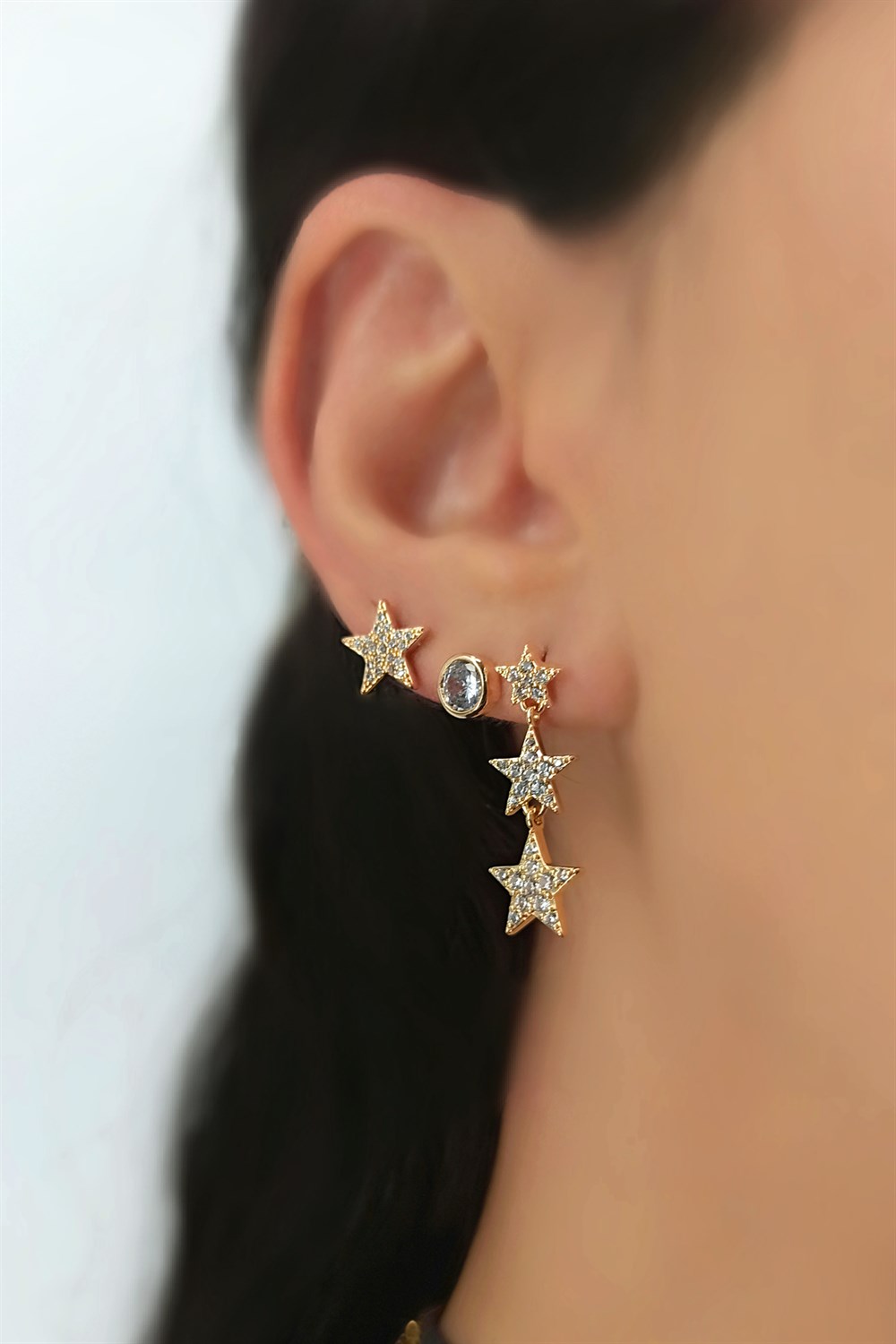 3 lü Sıralı Yıldız Küpe Kombin trKüpe34896