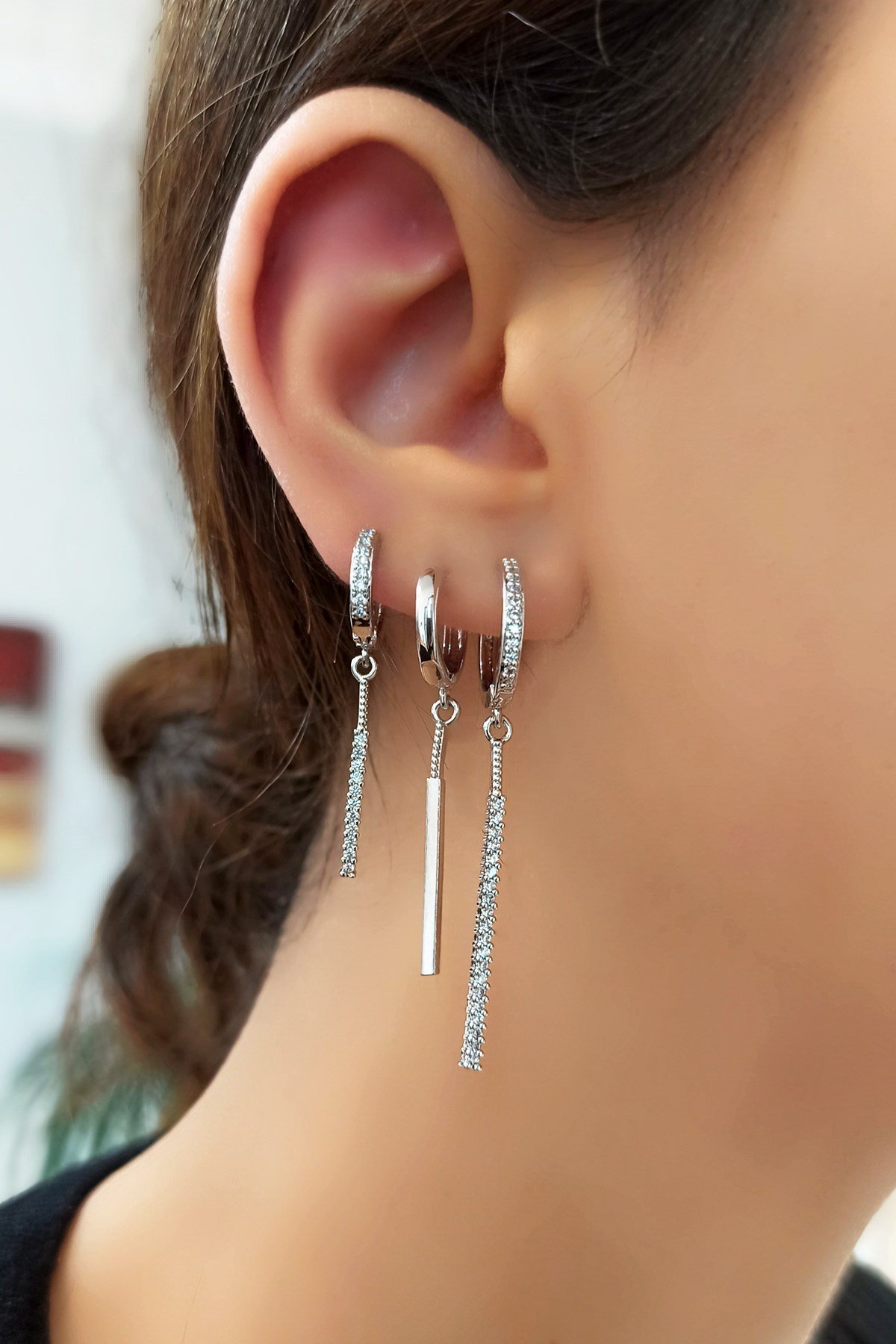 3 lü Taşlı Çubuk Küpe TrKüpe3578 B34003