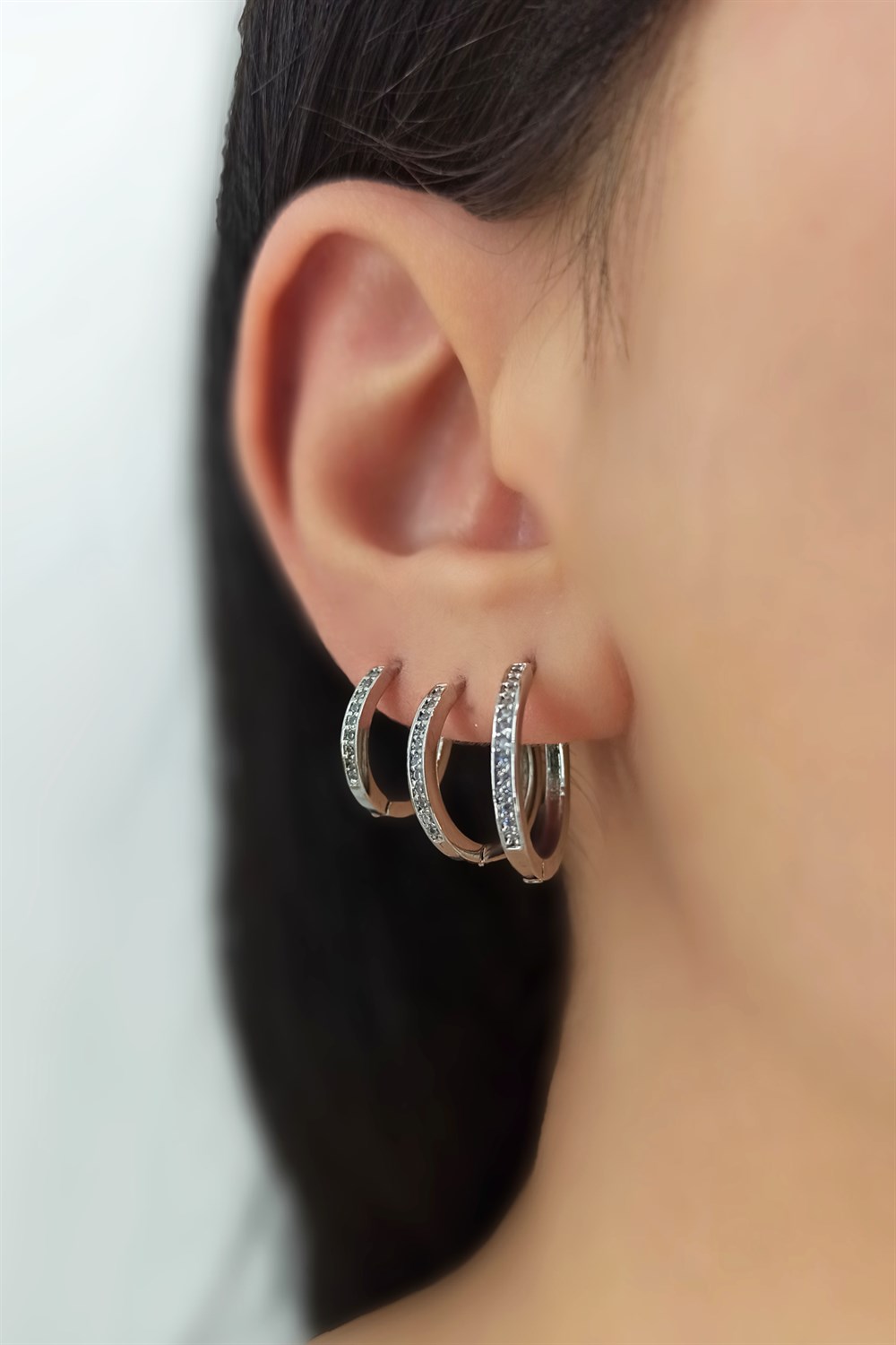 3 lü Zirkon Taşlı Halka Küpe Kombin TrKüpe34503