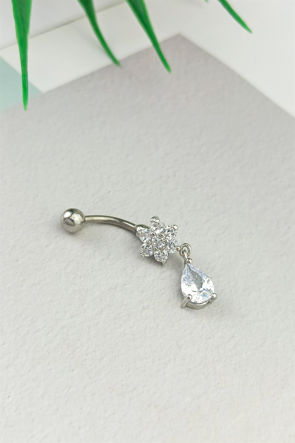 316 Cerrahi Çelik Çiçek Damla Taş Göbek Piercing TrPiercing0116