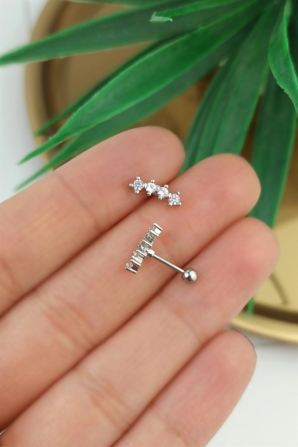 316 Cerrahi Çelik Dört Taş Sıralı Piercing TrPiercing0151