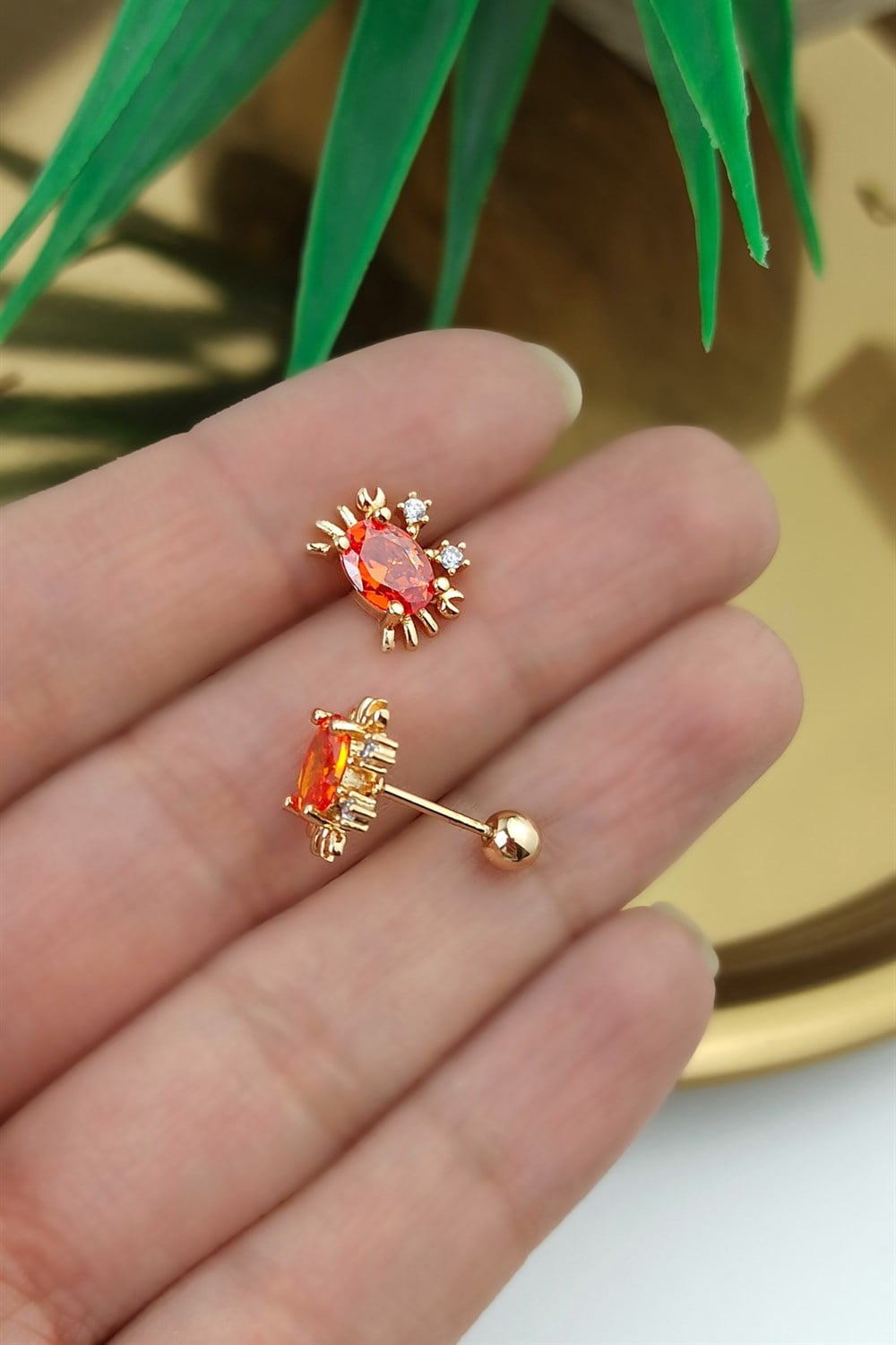 316 Cerrahi Çelik Kırmızı Taş Yengeç Piercing TrPiercing0132