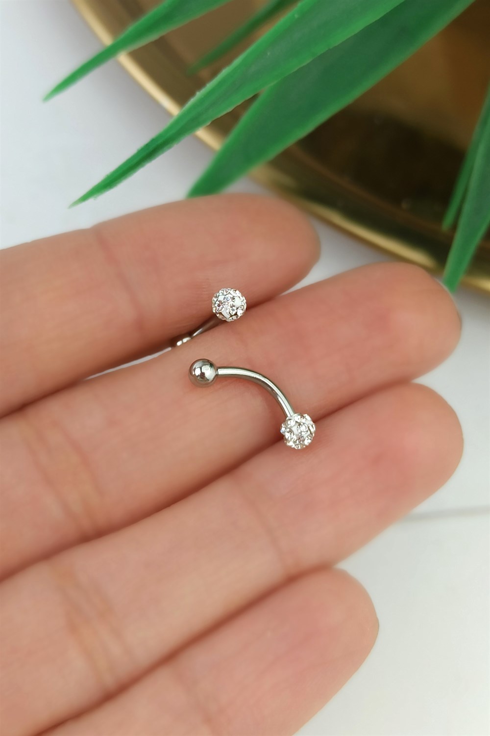 316 Cerrahi Çelik Küçük Top Taşlı Elips Piercing TrPiercing0141
