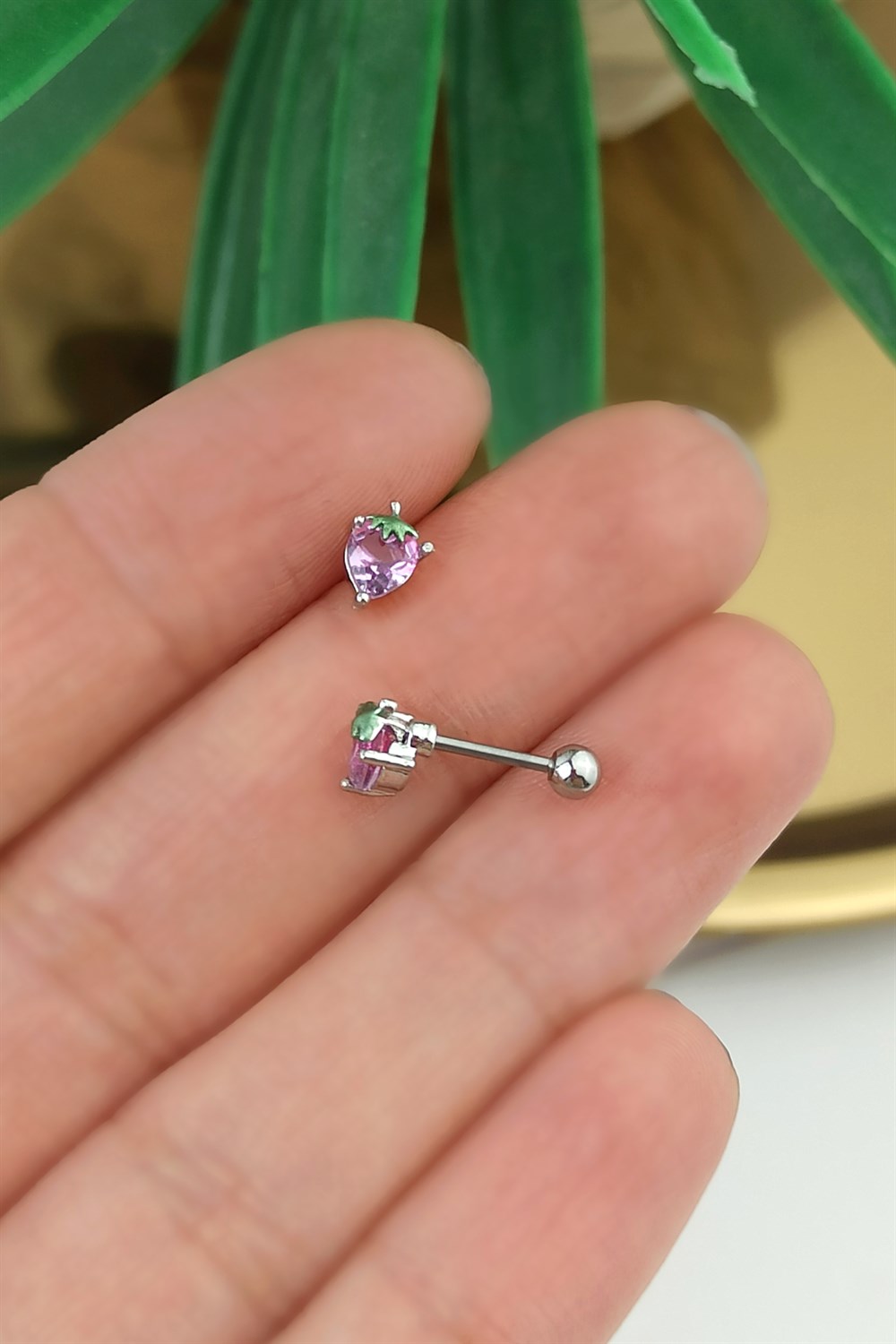 316 Cerrahi Çelik Renkli Taş Çilek Piercing TrPiercing0149