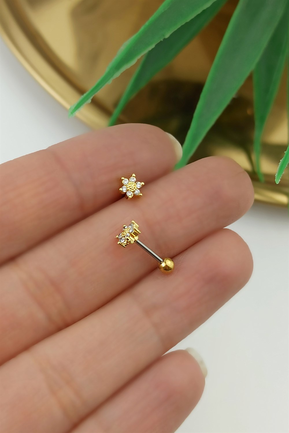 316 Cerrahi Çelik Taşlı Çiçek Piercing TrPiercing0126