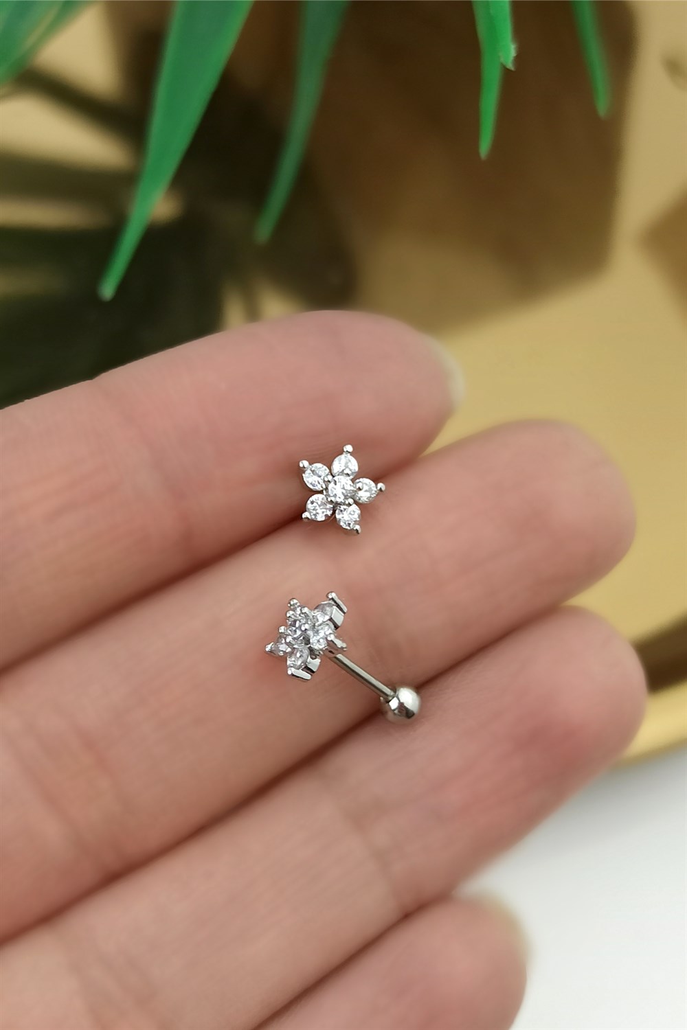 316 Cerrahi Çelik Zirkon Taş Çiçek Piercing TrPiercing0129