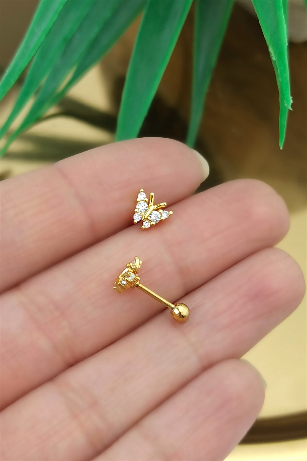316 Cerrahi Çelik Zirkon Üç Taş Kelebek Piercing TrPiercing0143