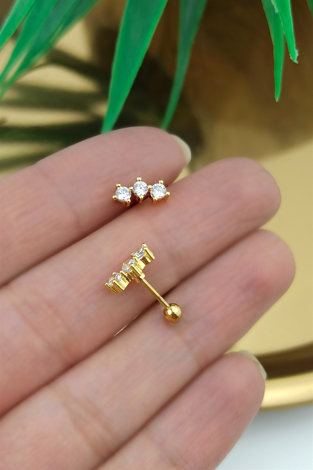 316 Cerrahi Çelik Zirkon Üç Taş Piercing TrPiercing0125
