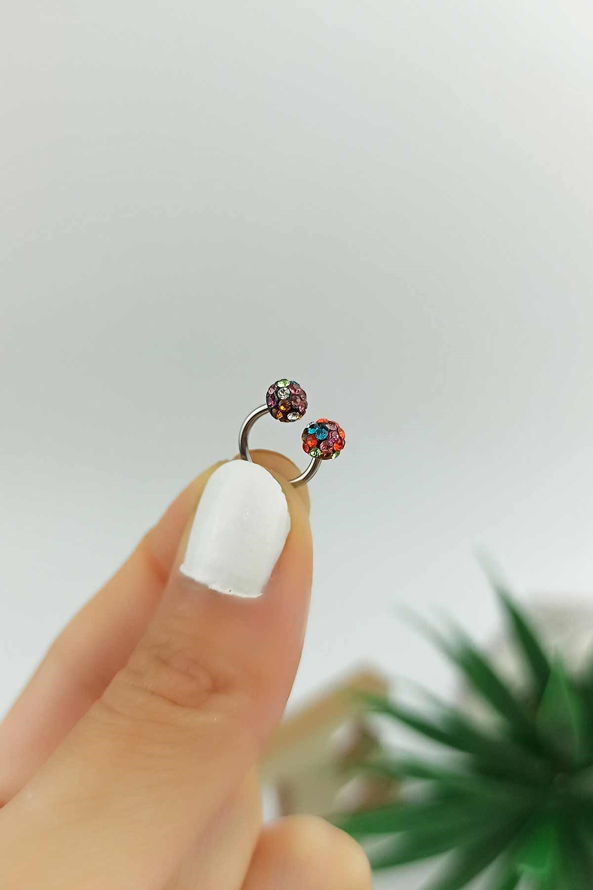 316 L Cerrahi Çelik Büyük Toplu Renkli Taşlı Septum Piercing TrPiercing091 PierX200X