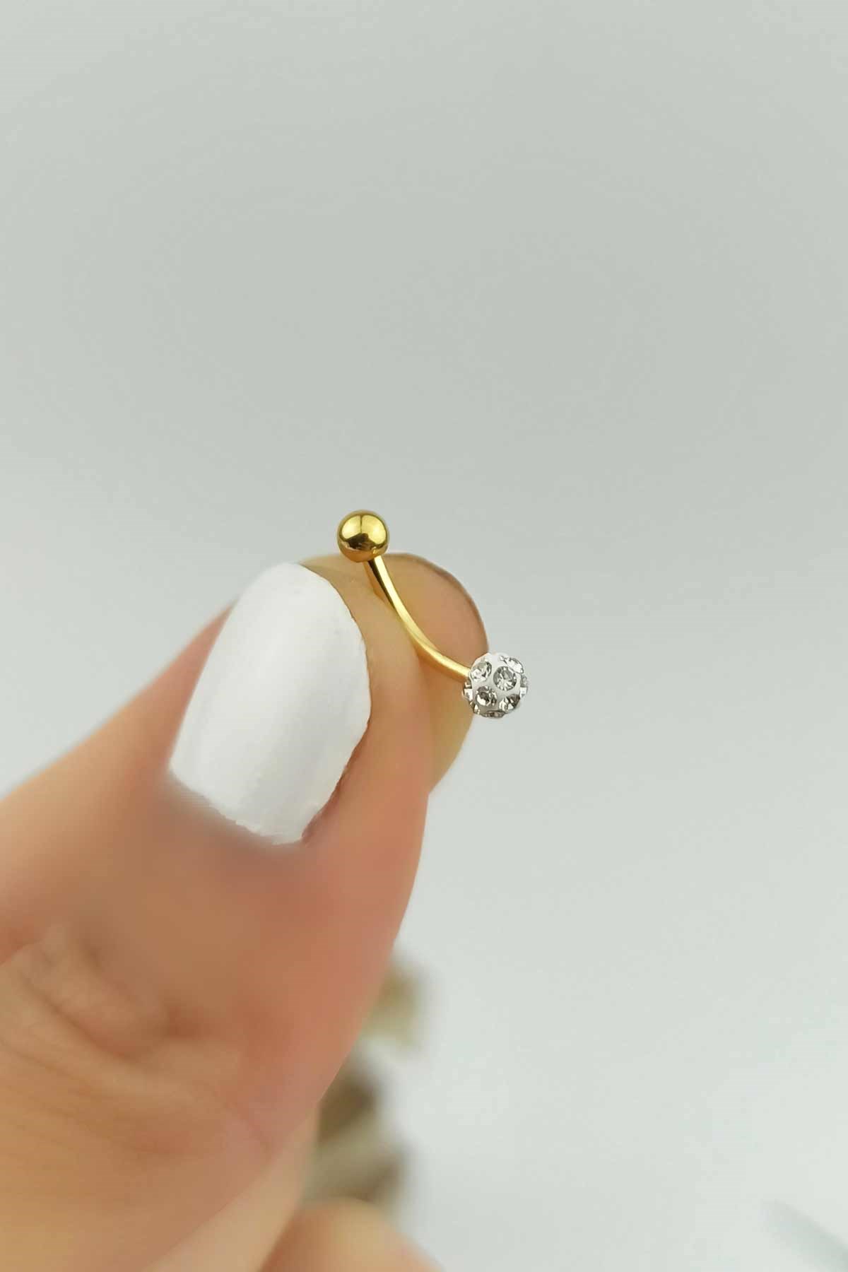 316 L Cerrahi Çelik Gold Taşlı Büyük Toplu Elips Piercing TrPiercing093 PierX200X