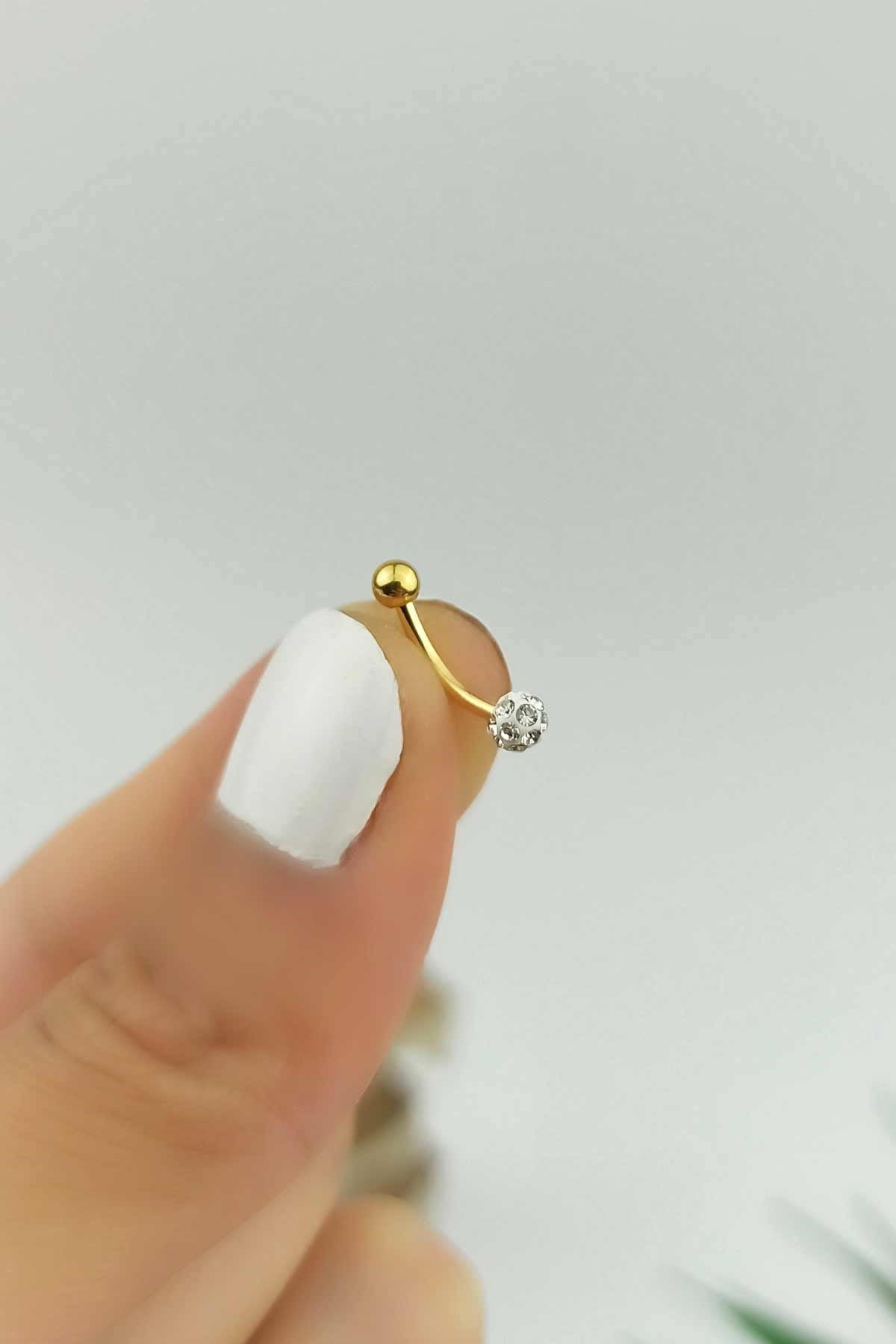 316 L Cerrahi Çelik Gold Taşlı Küçük Toplu Elips Piercing TrPiercing092 PierX200X