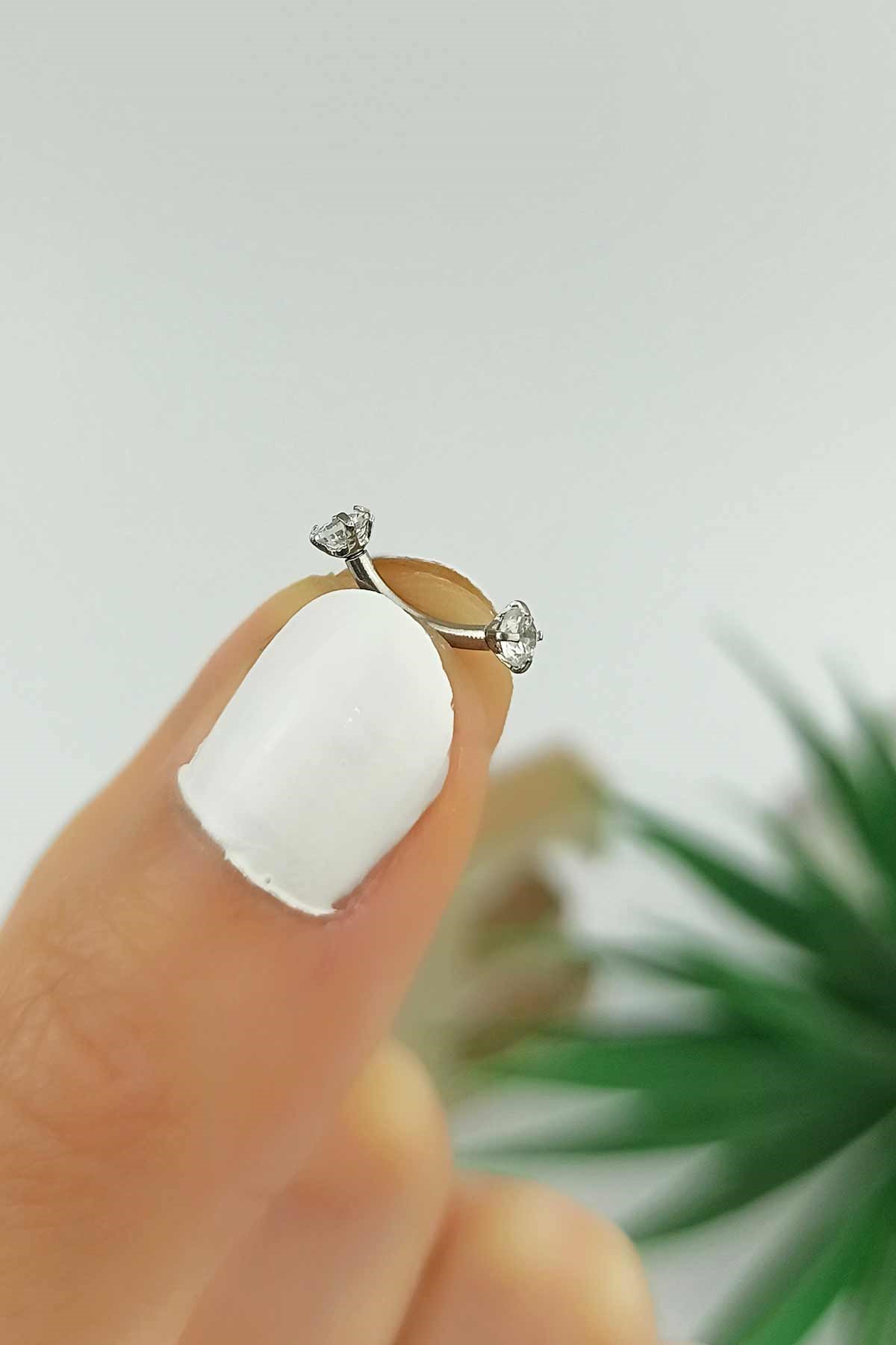 316 L Cerrahi Çelik İki Tarafı Taşlı Elips Piercing TrPiercing087 PierX200X