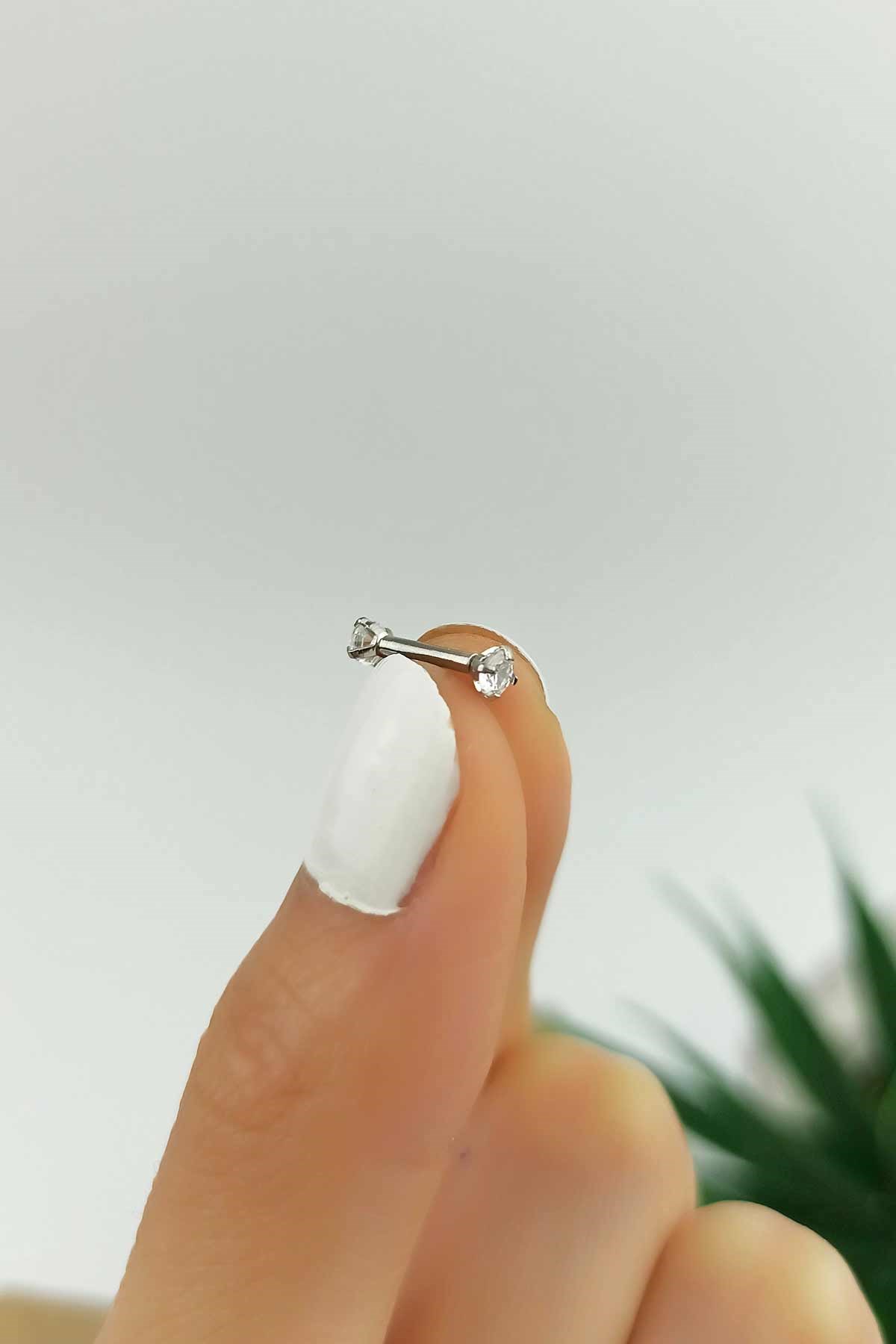 316 L Cerrahi Çelik İki Tarafı Taşlı Piercing TrPiercing086 PierX200X